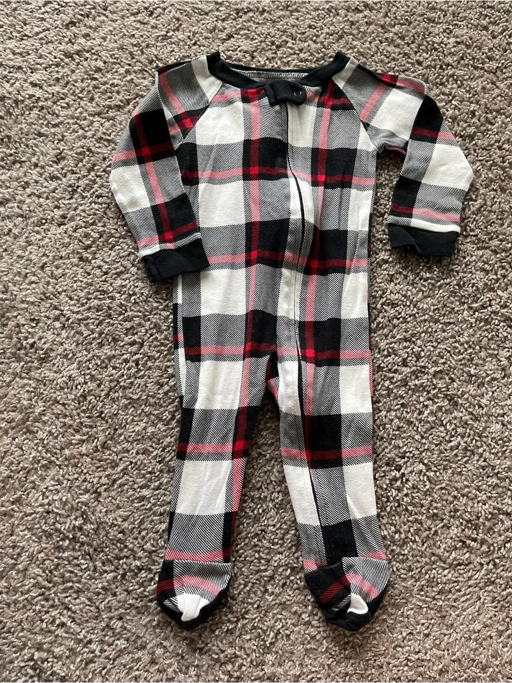 Kids One-Piece Pajama Set in Teal, White, Orange & Black Plaid